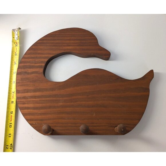 Vintage Handmade Wooden Duck Goose Wall Mounted Hanging Rack 3 Pegs 13x11 - Picture 5 of 5